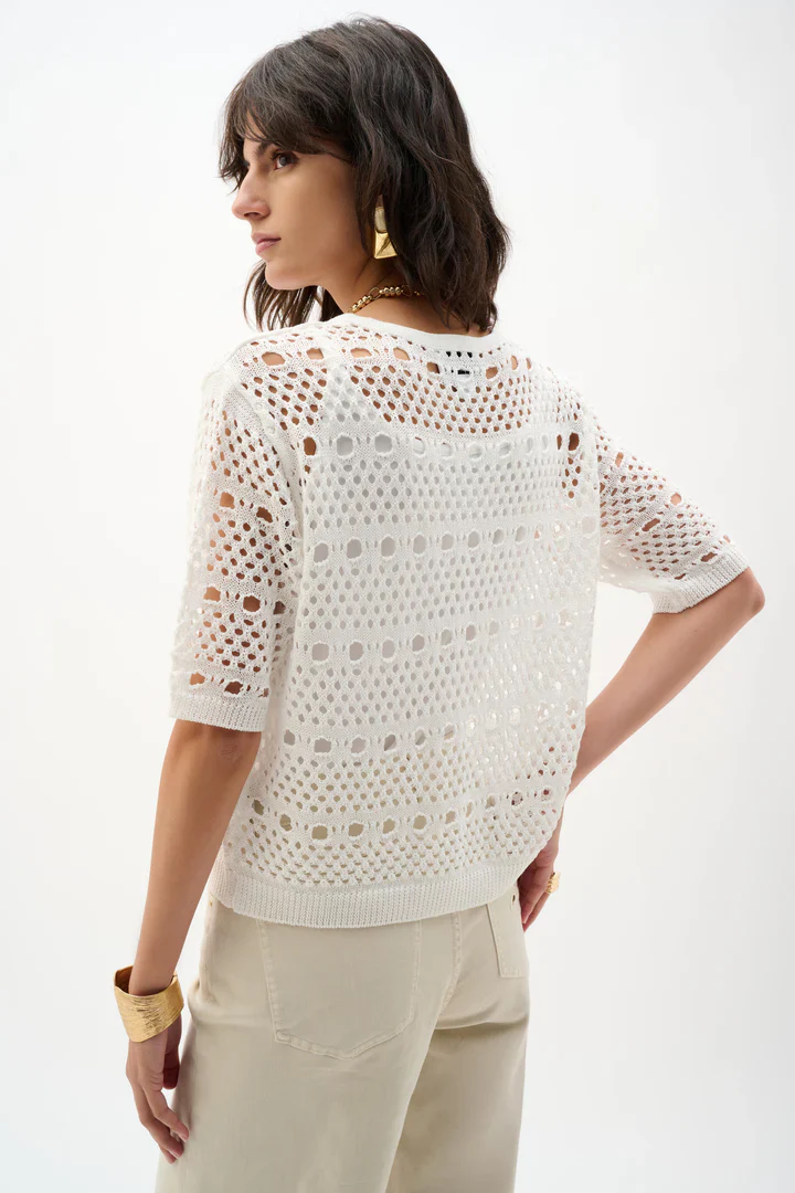 Joseph Ribkoff Tie Front Crochet Short Sleeve Cover-Up Top ( 262965)(Vanilla) - Image 2
