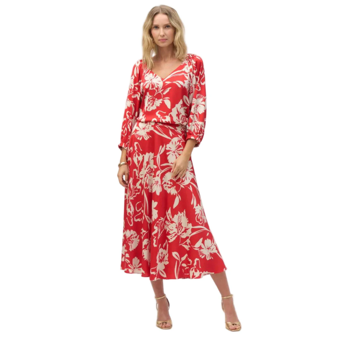 Joseph Ribkoff Full Print Skirt (252176)(Red Cream) - Image 3