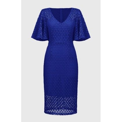 Joseph Ribkoff Royal Sapphire V-Neck Lace Overlay Dress - Image 4