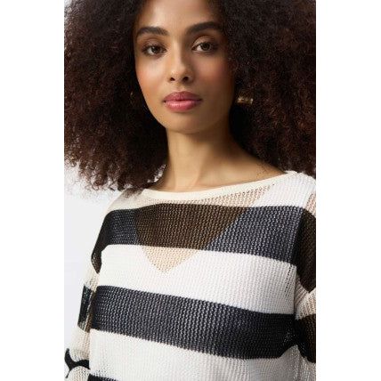Joseph Ribkoff Sheer Open Weave Stripe Boatneck Pull-Over (251922)(Vanilla Black) - Image 3