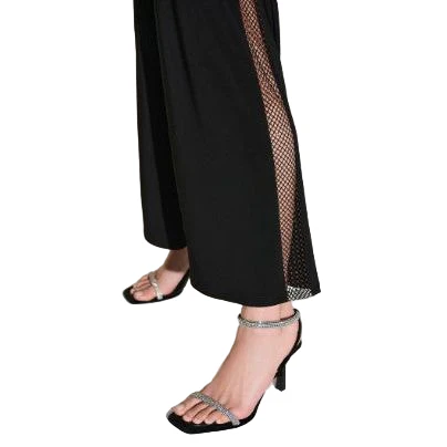 Joseph Ribkoff  Wide Pant with Rhinestone Side Mesh Panel Detail  (253729)(Black) - Image 3