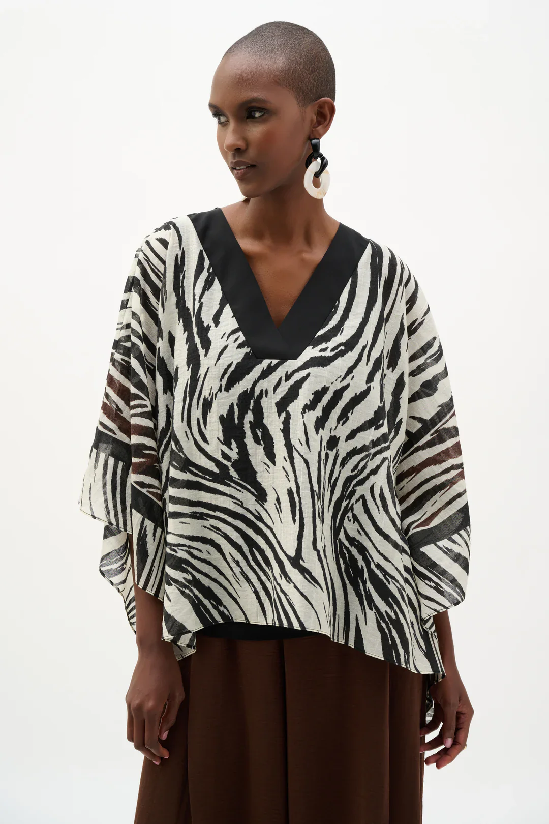 Joseph Ribkoff Zeba Print V-neck Poncho Top (262203)(Beige Multi)
