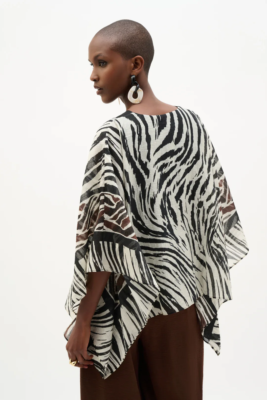 Joseph Ribkoff Zeba Print V-neck Poncho Top (262203)(Beige Multi) - Image 2
