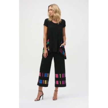 Joseph Ribkoff Stripe Wide Leg Crop Pant (252051)(Black) - Image 3