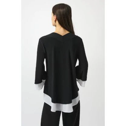 Joseph Ribkoff V-Neck Flare Sleeve Pullover (Black and White) (253082) - Image 2
