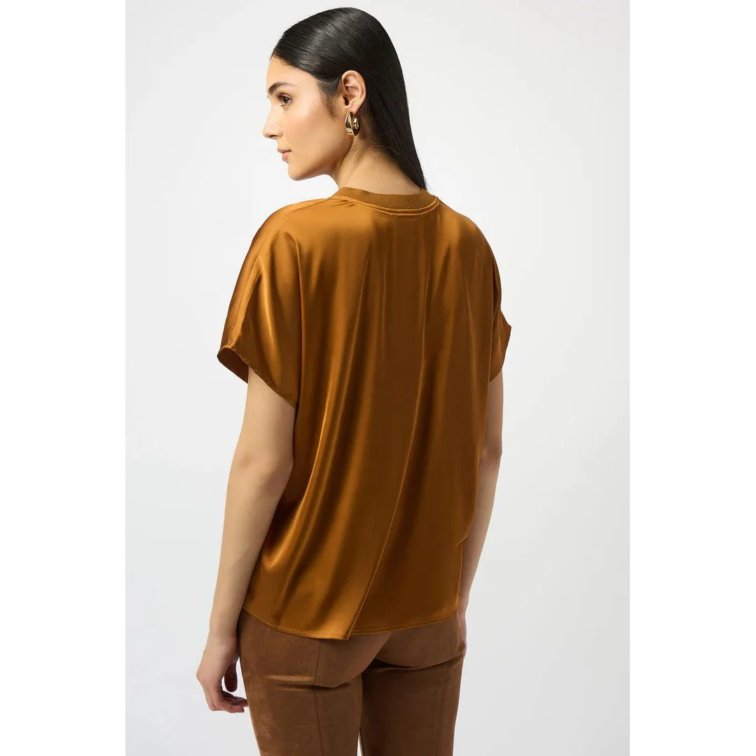 Joseph Ribkoff Whiskey V-Neck Satin Pullover Top - Image 2