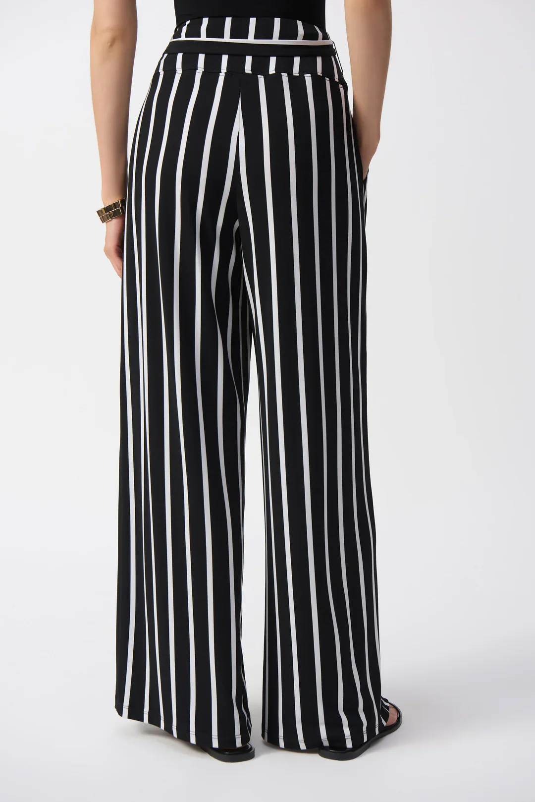 Joseph Ribkoff Striped Silky Knit Wide-Leg Pants (241135)(Black Vanilla) - Image 2