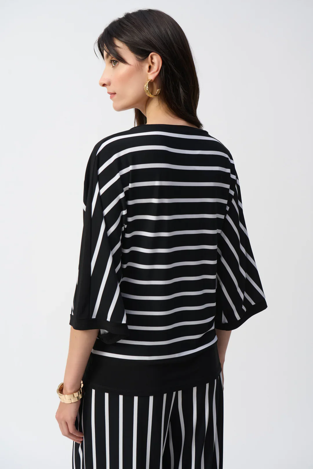 Joseph Ribkoff Knit Stripe Print Top (251190)(Black Vanilla) - Image 2