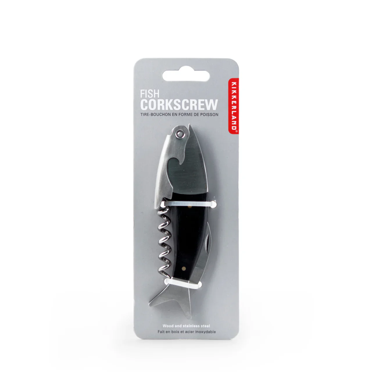 Kikkerland Dark Wood Fish 3 in 1 Corkscrew - Image 3