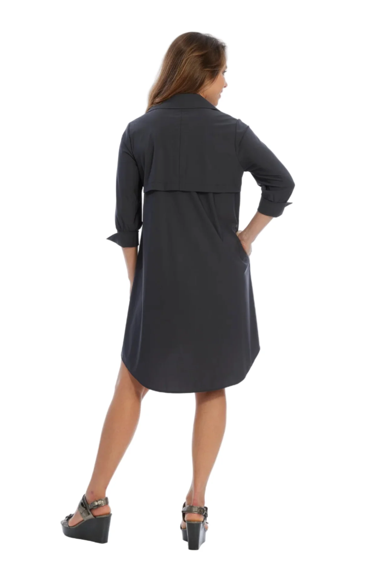 Lior Delice Zip Front 3/4 Sleeve Short Black Dress - Image 3