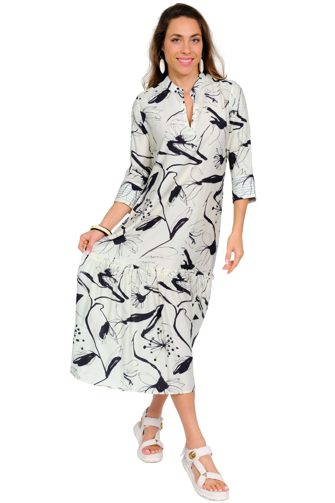 Lior Black and White Floral Long Dress (AMSTERDAM-10-AR) (Floral) - Image 2