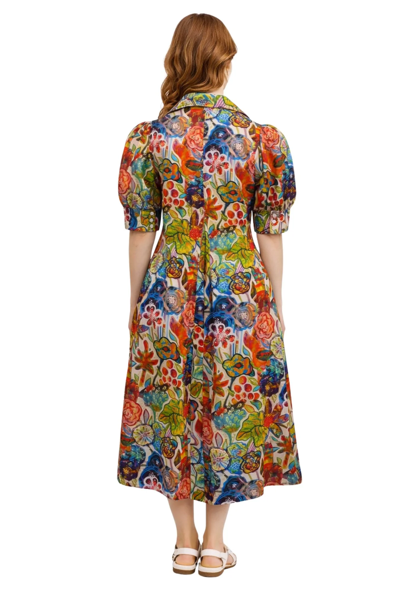 Lior Pointed Collar Short Sleeve Dress (AMBER-21-AR) (Abstract Floral) - Image 2