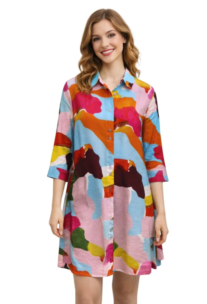 Lior Boyfriend Long Swing Shirt/Dress (Turq & Caicos)(S135-78)