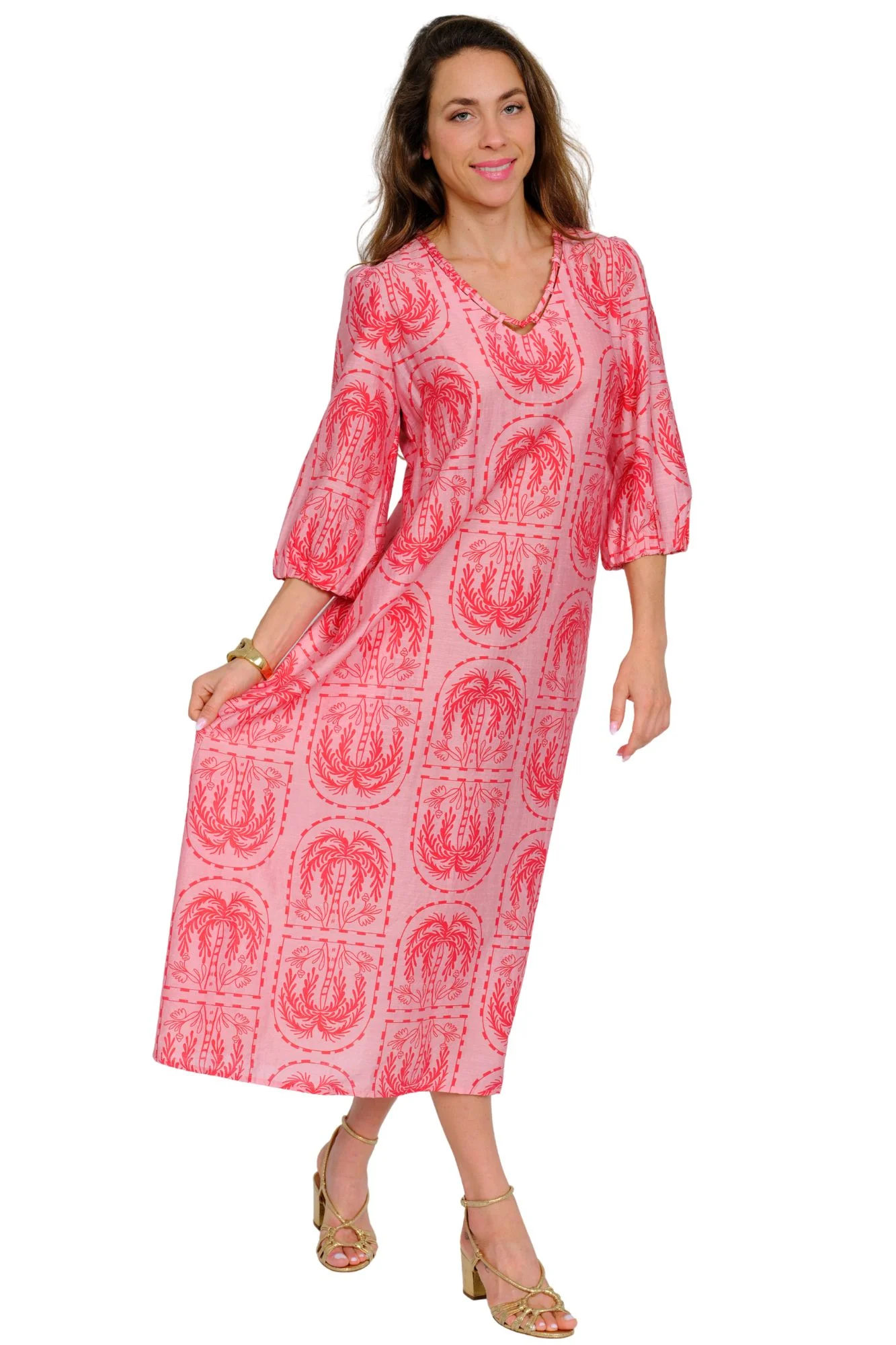 Lior Cairo Print Midi Dress (CARIO-5)(Pink Palms)