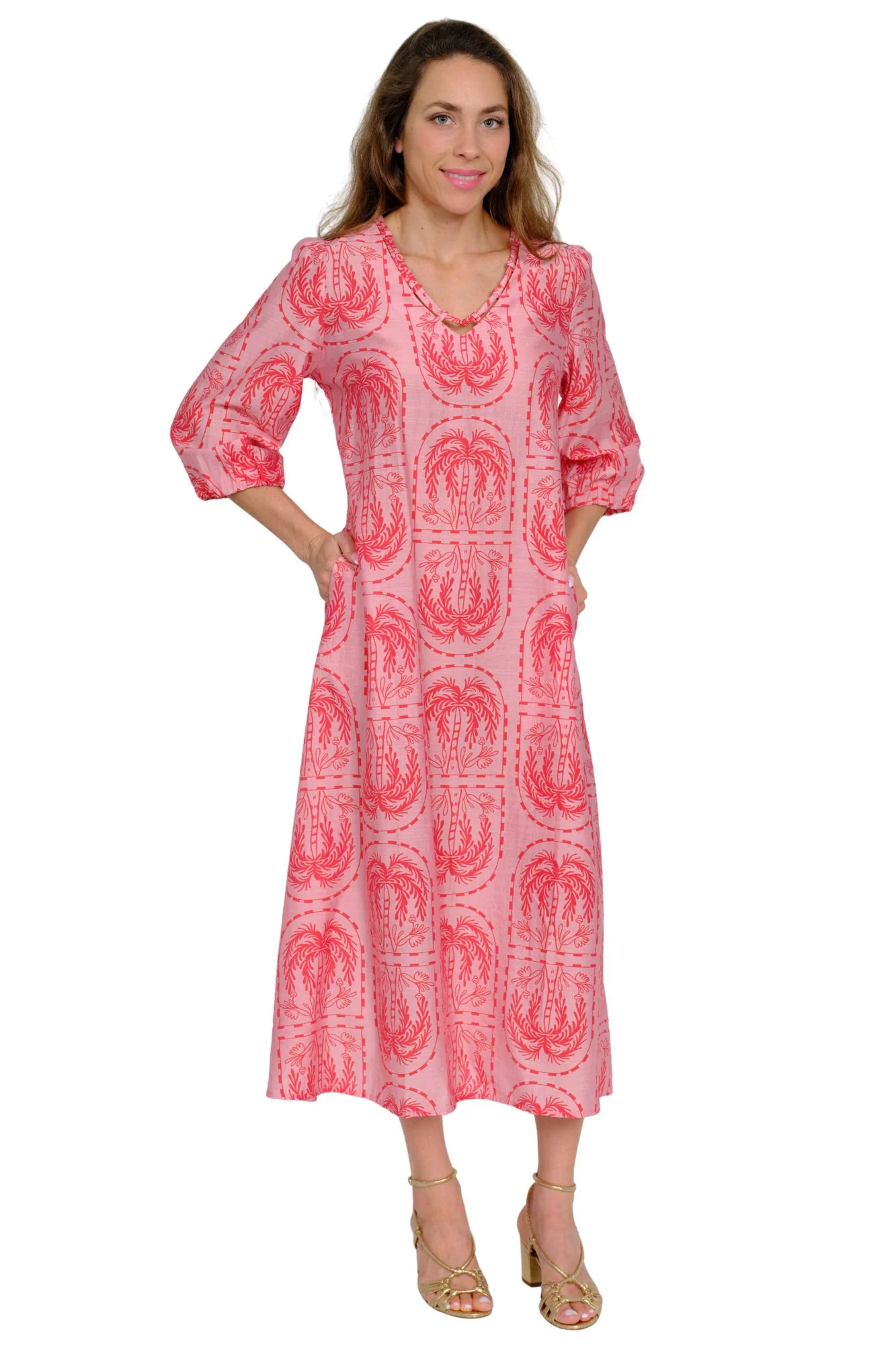 Lior Cairo Print Midi Dress (CARIO-5)(Pink Palms) - Image 2