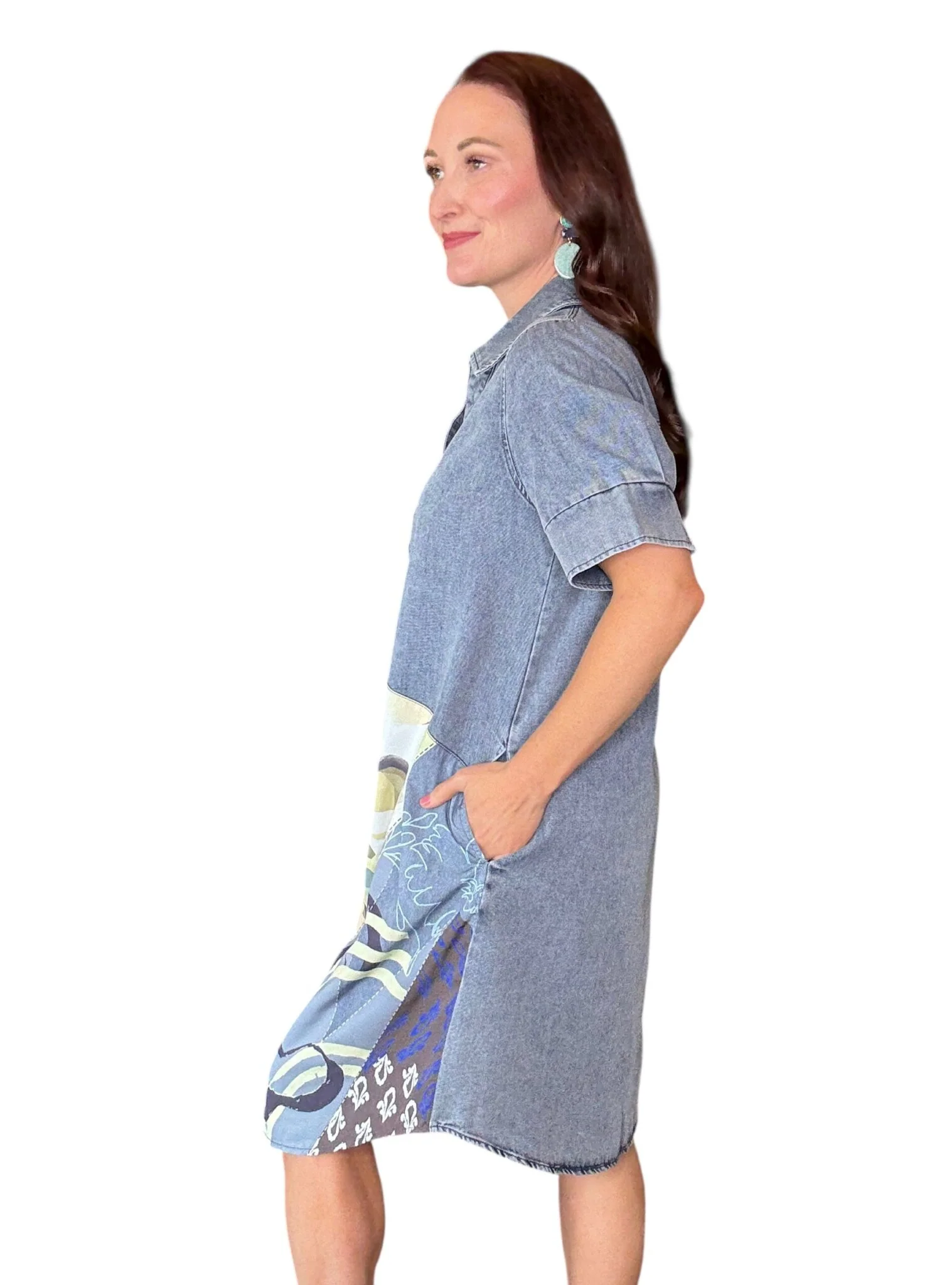 Lior Rina Short Sleeve Dress (Rina-1-AR) (Denim Mix Media) - Image 2