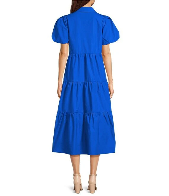 Lior Long Tiered Solid  Dress with Puff Sleeves  (K39) (Electric Blue) - Image 2