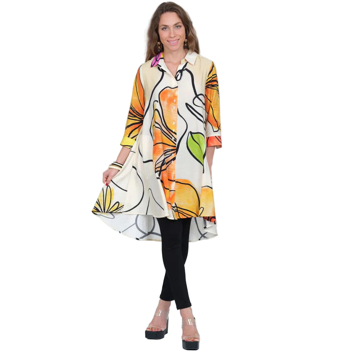 Lior Neon Floral Boyfriend Long Swing Shirt/Dress - Image 2