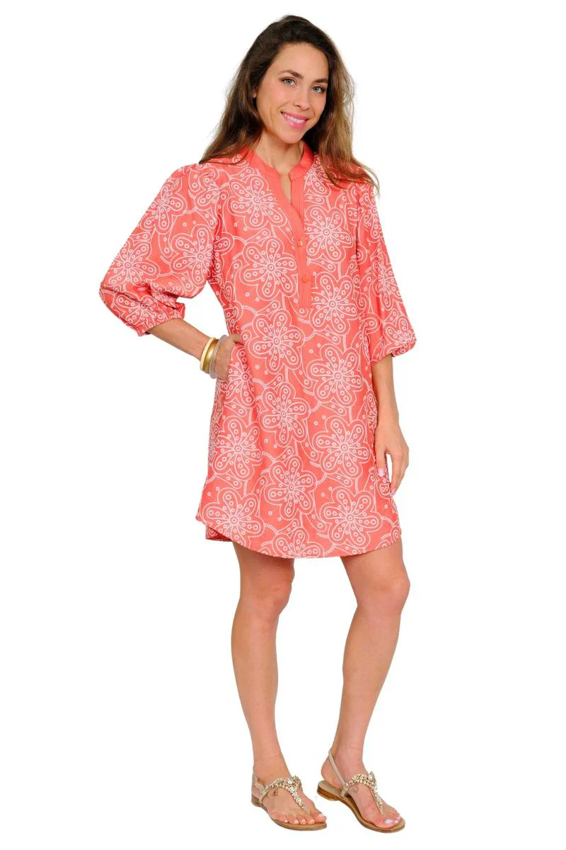 Lior Allover Embroidered Knee length Dress (Debbie-8)(Coral) - Image 3