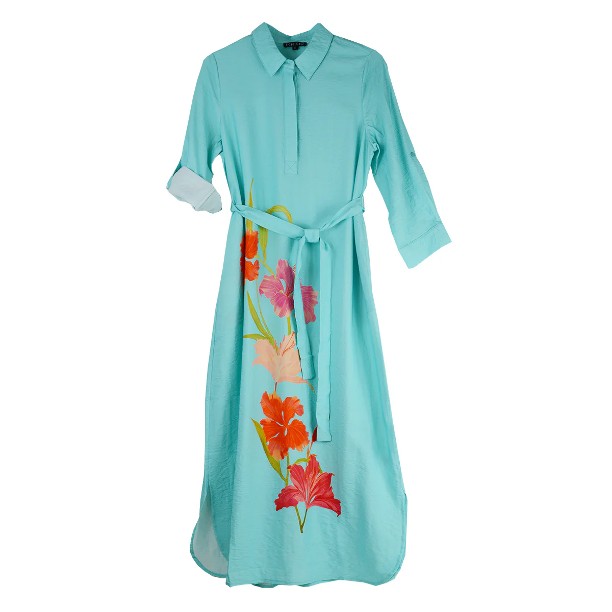 Boho Chic Maxi Self Belt Floral Dress (1292210) (Aqua)