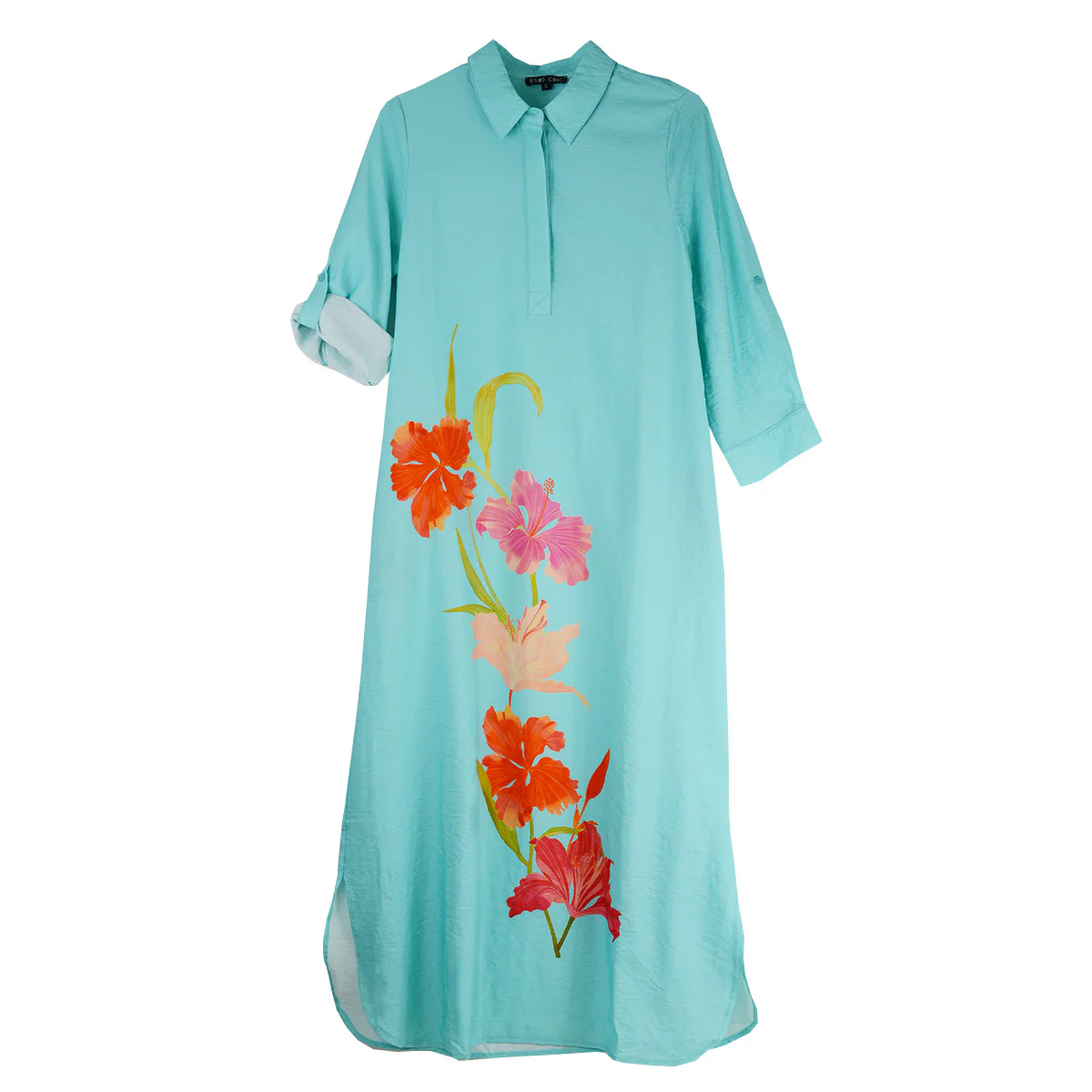 Boho Chic Maxi Self Belt Floral Dress (1292210) (Aqua) - Image 2