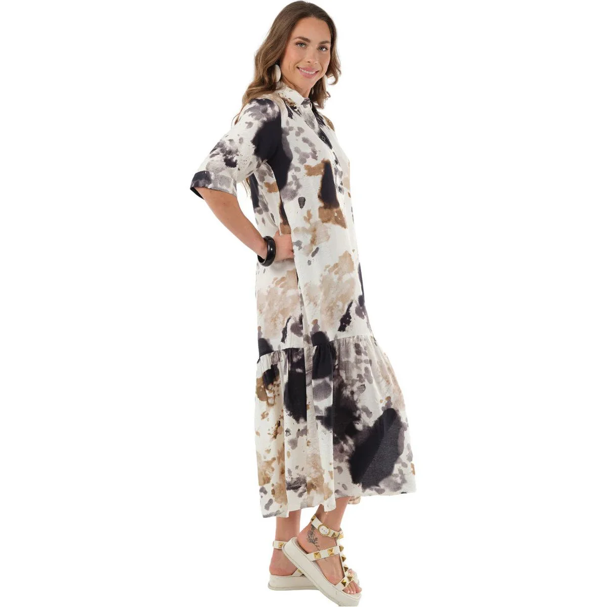 Lior Splash Print Tiered Dress (vega-12-ar)(Black/natural multi ) - Image 2