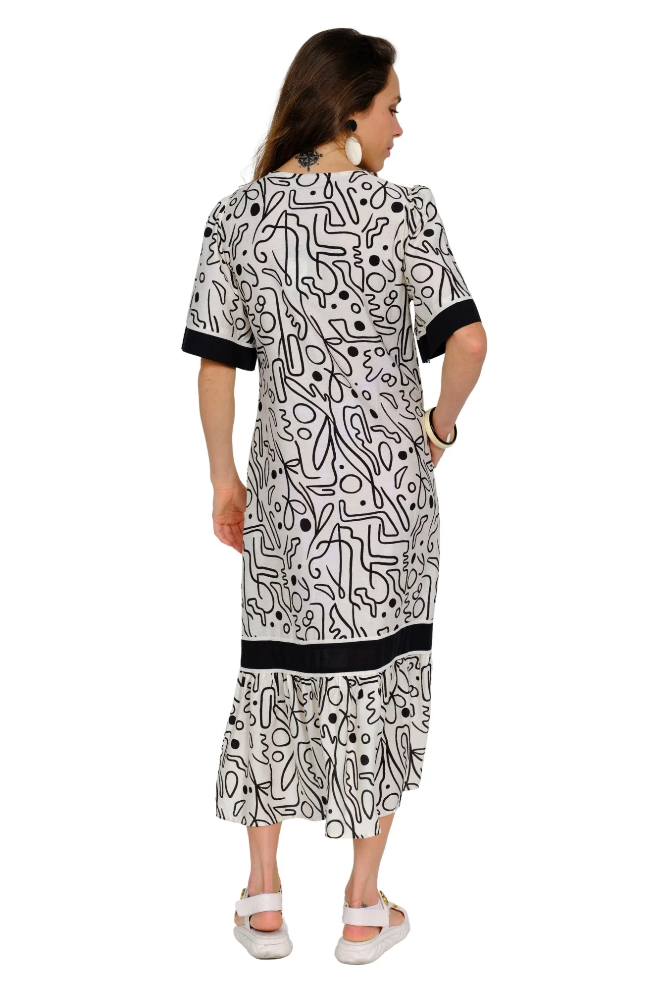 Lior Short Sleeve V-neck Long Dress (MARISOL-1-AR) (Black & White) - Image 2