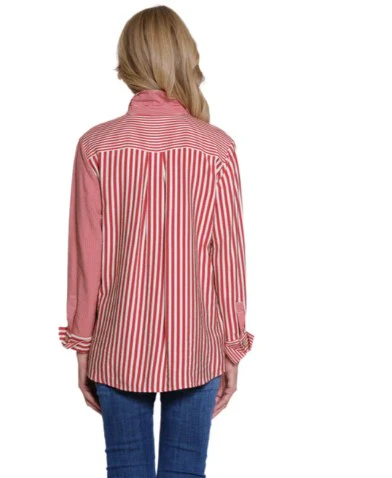 Multiples Chili Pepper Stripe Turn Up Cuff Hi-Low Button Front Shirt (M35609BM) - Image 2