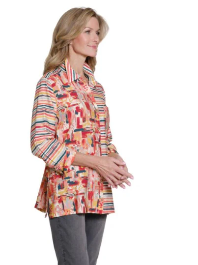 Multiples Collage Print Turn Up Cuff Hi-Low Button Front Shirt (M35611BM) - Image 2