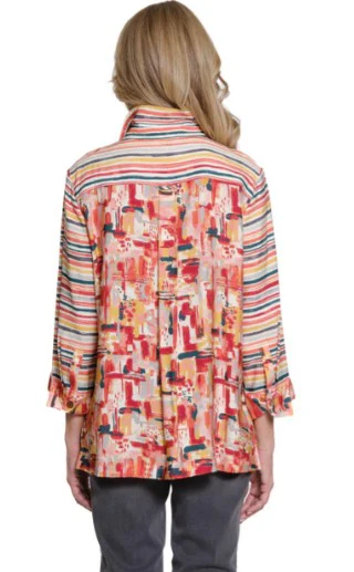 Multiples Collage Print Turn Up Cuff Hi-Low Button Front Shirt (M35611BM) - Image 3