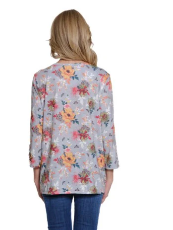 Multiples Floral Print Lace Detail Knit Top (M35608TM) (GRYMULTI) - Image 2