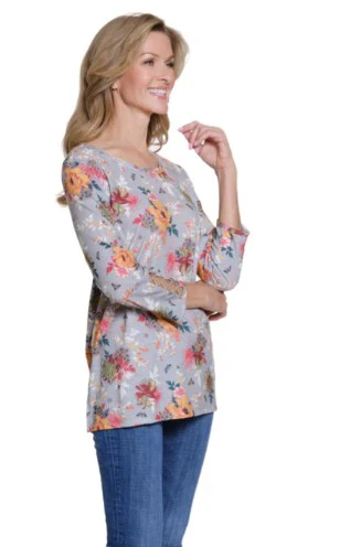 Multiples Floral Print Lace Detail Knit Top (M35608TM) (GRYMULTI) - Image 3
