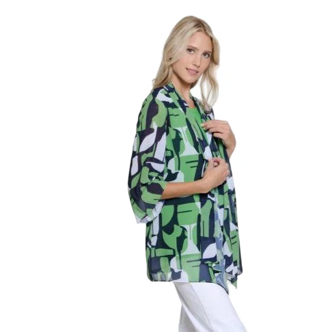 Multiples Geo Multi Drapey Open Front Flare Sleeve Jacket (GRN/MID) - Image 3