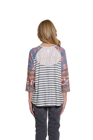 Multiples Mixed-Print Lace Detail Top (M35603TM) - Image 2
