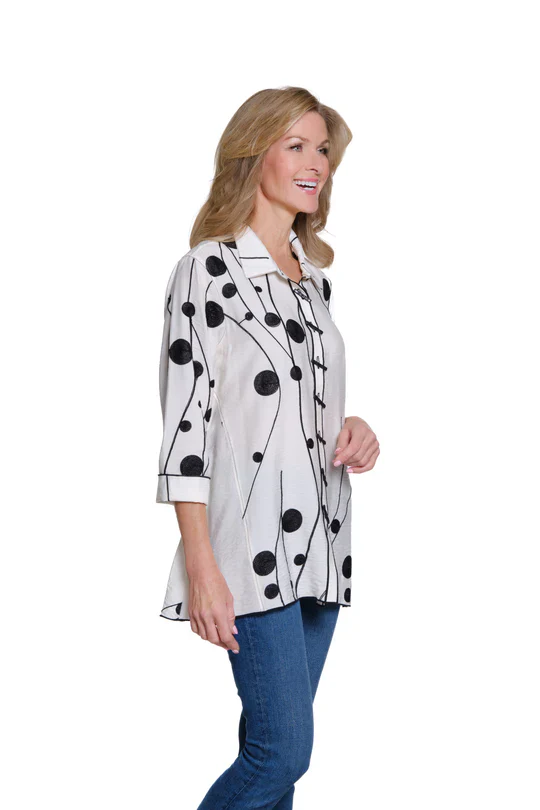 Multiples Embroidered Crinkle Woven Shirt (Soft Ivory) - Image 3