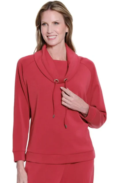 Multiples Petite Cuffed Raglan Sleeve Drawstring Cowl Collar Top (4 Colors) - Image 4