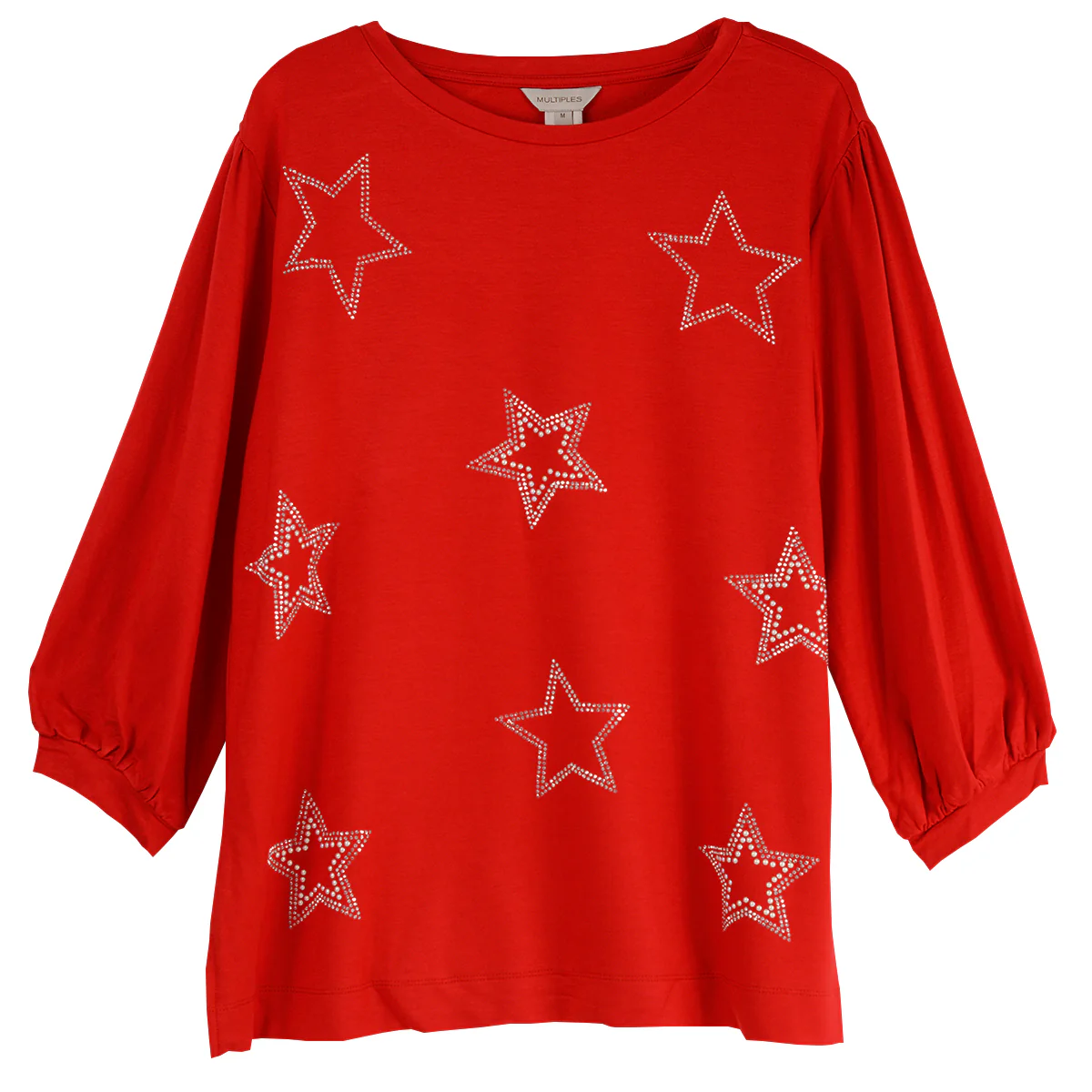 Multiples Cuffed Sleeve Drop Shoulder Crew Neck Stars Top (2 Colors) - Image 3