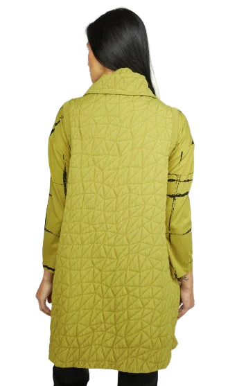 Olivia by Habitat Kaleidoscope Quilt Angled Pocket Long Vest (MOSS) - Image 2