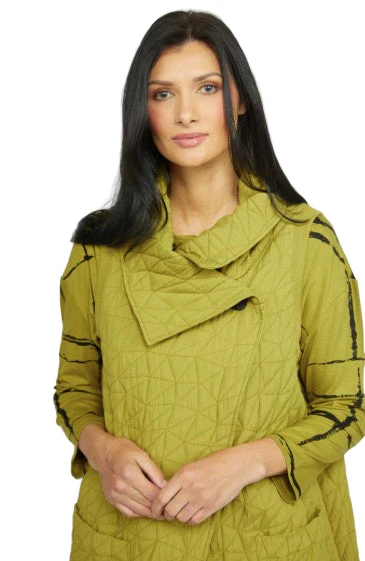 Olivia by Habitat Kaleidoscope Quilt Angled Pocket Long Vest (MOSS) - Image 3