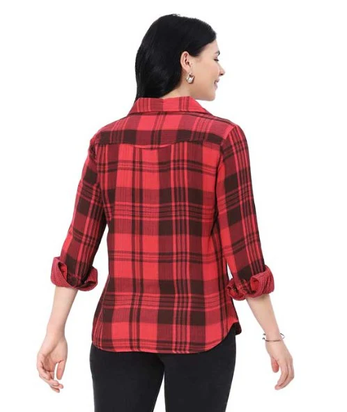 Parsley & Sage Abby Reversible Plaid/Solid Shirt (RED) - Image 2