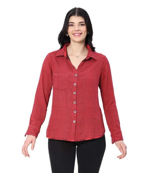 Parsley & Sage Abby Reversible Plaid/Solid Shirt (RED) - Image 3
