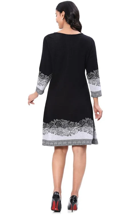 Parsley & Sage Alberta Solid with Print Detail Dress (BLK/WHT) - Image 2