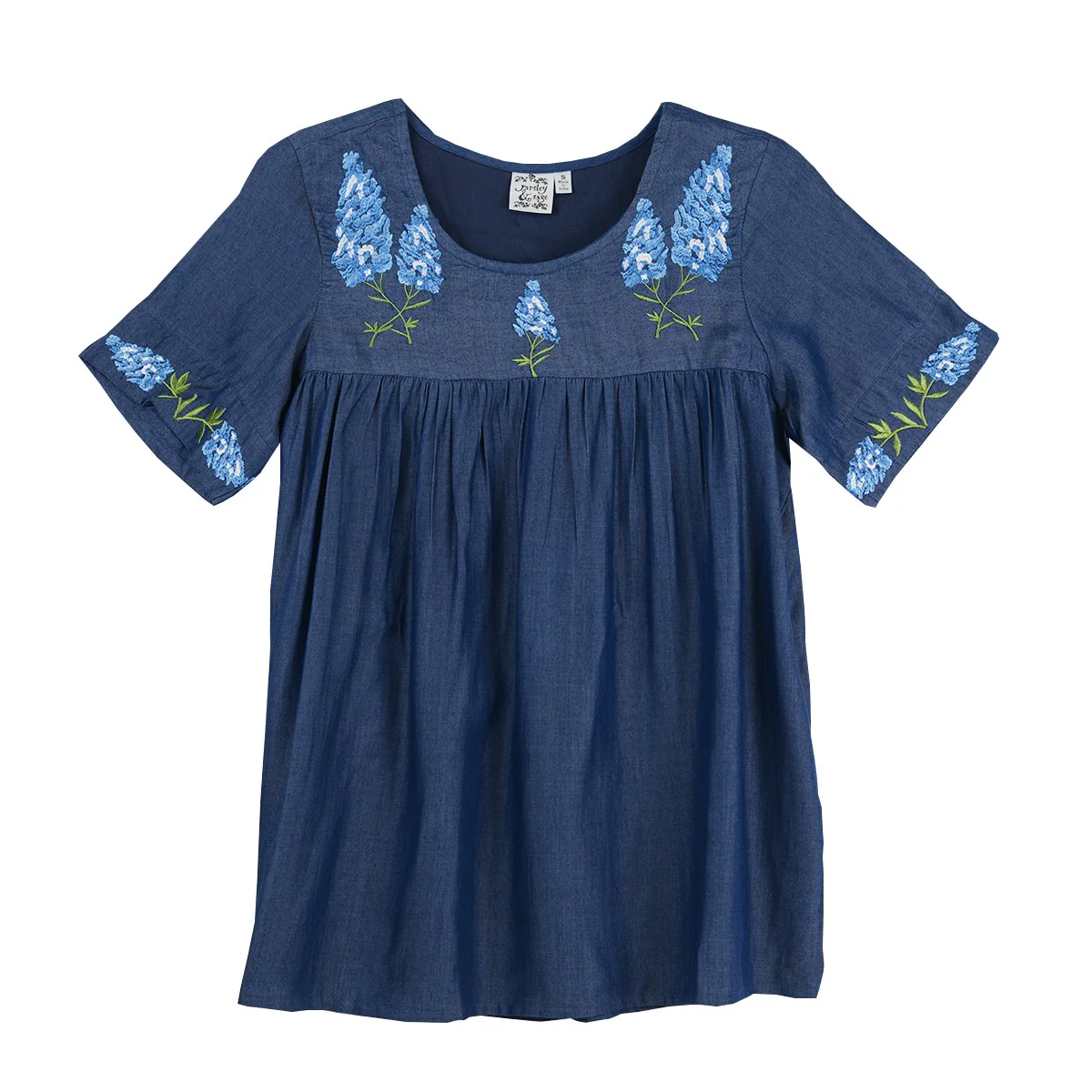 Parsley & Sage Amber Embroidered Bluebonnet Short Sleeve Top (25T80B)