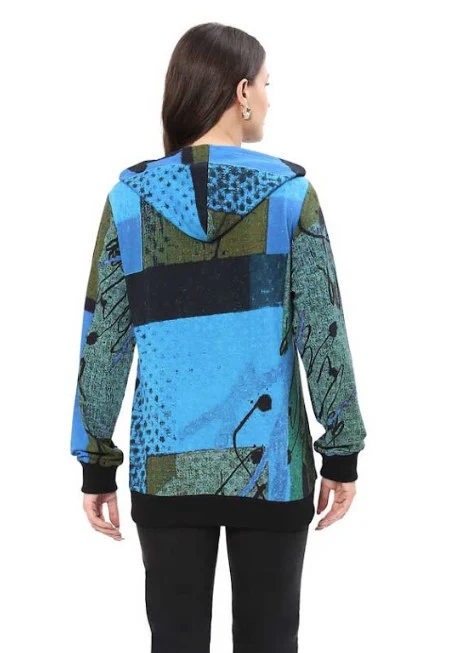Parsley & Sage Andrea Zip Front Hoodie Jacket (TURQ/MULTI) - Image 2