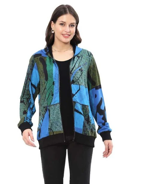 Parsley & Sage Andrea Zip Front Hoodie Jacket (TURQ/MULTI) - Image 3