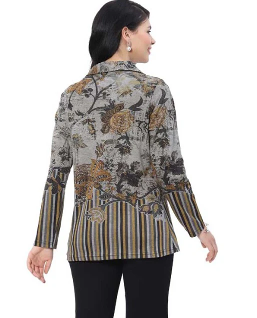 Parsley & Sage Calli Print 1/4 Zip Front Top (BRN/GRY) - Image 2
