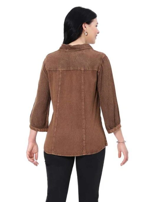 Parsley & Sage Carmen Vintage Wash Tonal Embroidery Shirt (GLD) - Image 2
