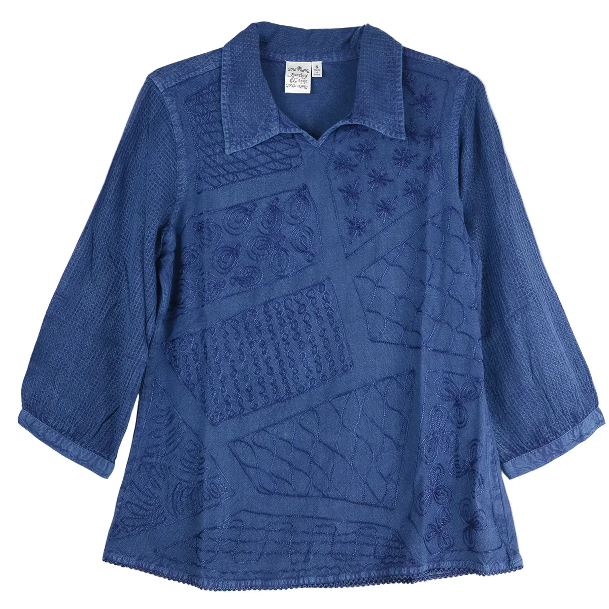 Parsley & Sage Carmen Vintage Wash Tonal Embroidery Shirt (Blue) - Image 2