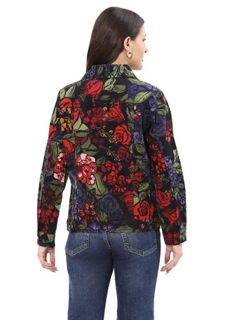 Parsley & Sage Iris Floral Print Jean Jacket - Image 2