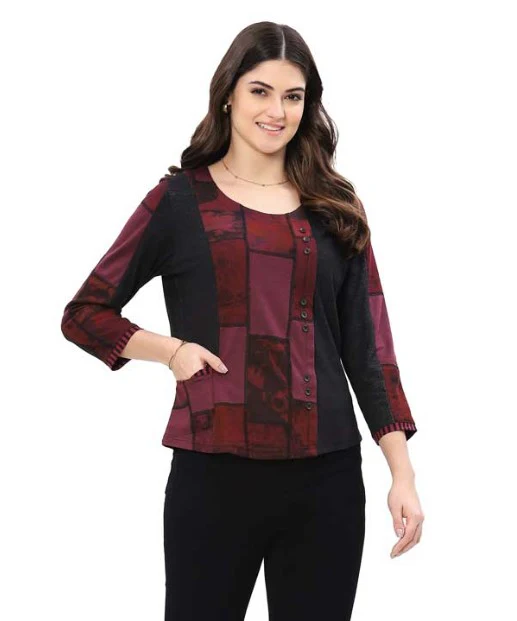 Parsley & Sage Diane Geo Print Button Top (Burg) - Image 2